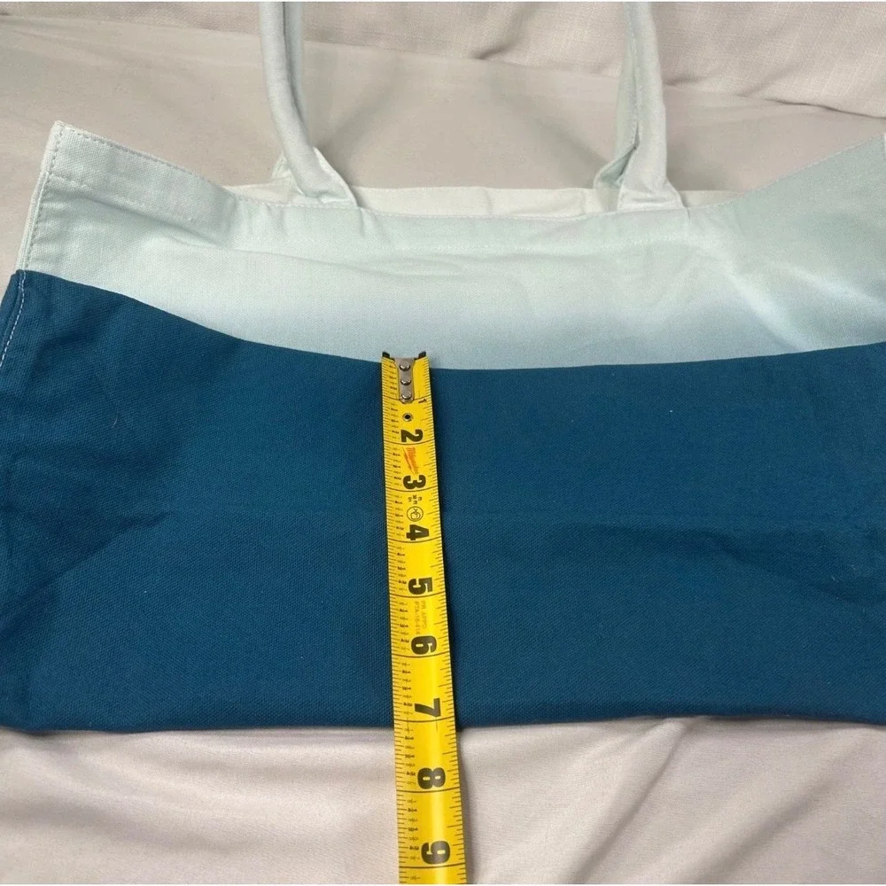 Athleta Canvas Tote Bag Blue White Ombre Gradient Large Gym Beach Shopper